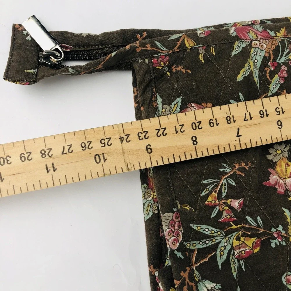 Garnet Hill 3-pc Quilted Toiletry Cosmetic Tote Purse Bag Brown Floral Set